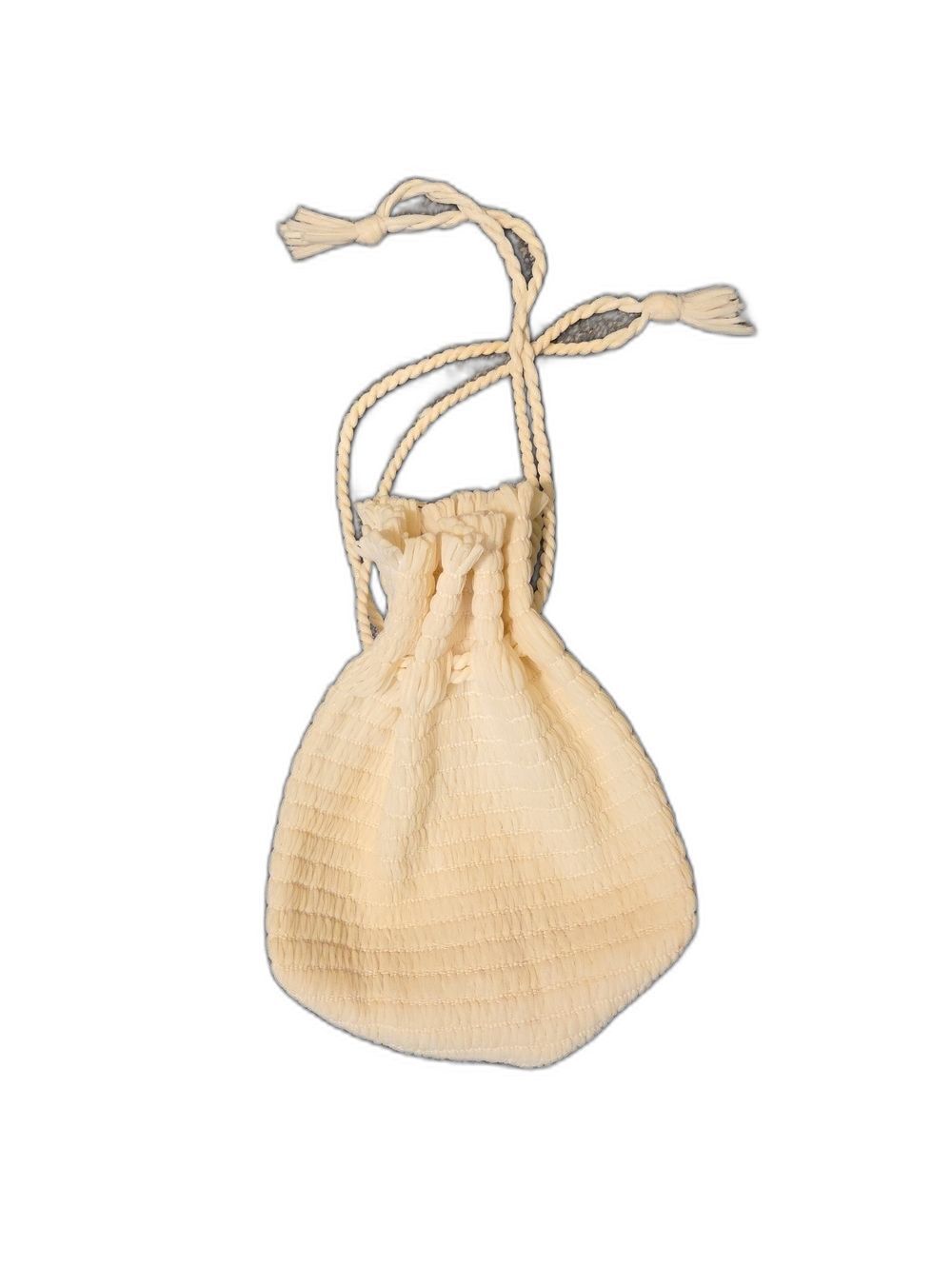 Vintage 1960s Cream Drawstring WovenPouch Shoulder Bag